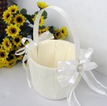 Wedding Flower Girl Petal Basket Ivory Bows Pearl Ring Design